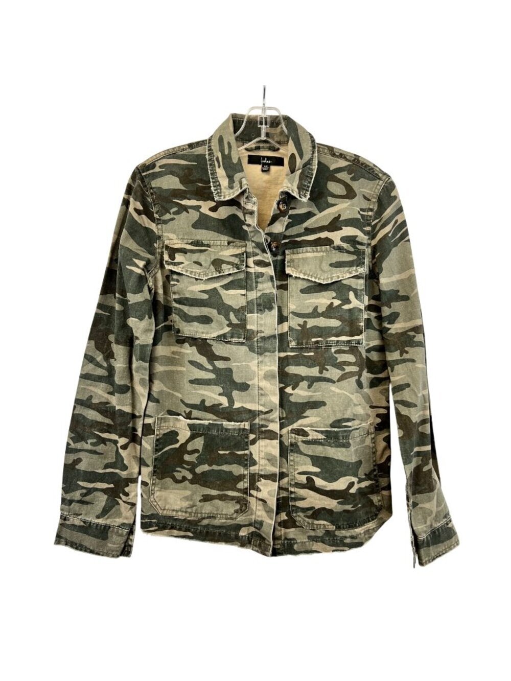Lulus Womens Camouflage Button Up Top Long Sleeve Green/Brown Size XS Pockets